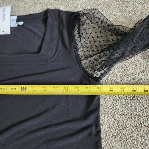 NWT Calvin Klein Black Long Sleeve Sheer Mesh Polka Dot Blouse Size M - Picture 6 of 9